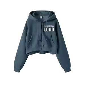 Sweat à capuche unisexe court avec fermeture éclair et poche avant, coupe oversize, couleur unie, décontracté, 100 % coton French Terry, coupe BOXY - Product Image 5