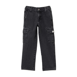 Jean cargo noir pour garçons, 100 % coton, taille mi-haute, longueur cheville, taille élastique, 6 poches, respirant, séchage rapide, résistant à la décoloration, taille plus - Product Image 2