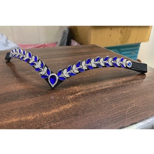 LLT - Diadema para Caballo en Forma de V con Cristales Azules y Transparentes, Cuero Negro con Pedrería, Cómoda y Duradera, Decoración para Caballo en 4 Tamaños - Product Image 3