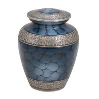 Urne funéraire moyenne bleu feu avec motif feuille, taille adulte, personnalisable, pour cendres humaines, récipient commémoratif