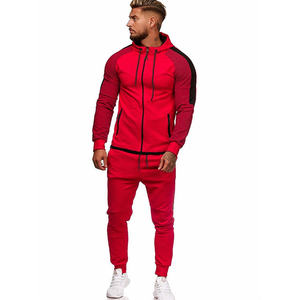 Men's Red Tracksuit Full <b>Zip</b> <b>Hooded</b> Sporty Design Solid Color Polyester Material Adult Autumn Wear Side Pockets Regular Fit - Product Image 2