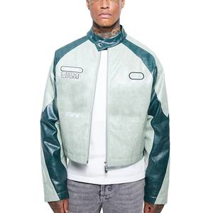 Chaqueta de Cuero Sintético YUCHEN Personalizada, Estilo Vintage, 100% Poliéster, con Bordado en Relieve y Cierre de Cremallera para Hombre - Product Image 1