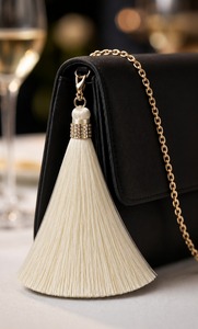 Tassel <b>Fringe</b> Decorative 100% Polyester Cream Color Cone Shape With Metal Ring <b>Top</b> - Product Image 3
