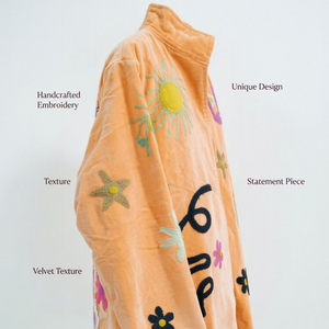 Veste en velours brodée à la main de luxe, style bohème, col montant, cadeau unique pour festival - Product Image 3