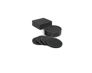 Square Mint <b>Green</b> Leather <b>Coasters</b> Set with Stitched Edge Modern Heat Resistant Cup Mats - Product Image 2
