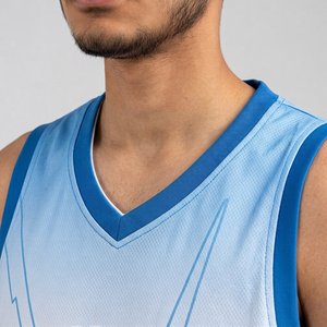 Ensemble de maillots de basket-ball personnalisés, dégradé bleu, nom de l'équipe 00, sans manches, col unisexe, anti-UV, vêtements de sport pour adultes - Product Image 3