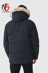Blouson matelassé à capuche très demandé avec bordure en fausse fourrure amovible, noir, coupe-vent, chaud, pour homme, hiver, poches latérales 2026 - Product Image 2