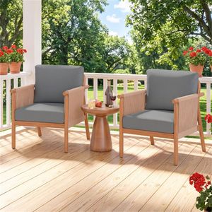 Sedia in Legno di Acacia Grigia Stile Boho con Braccioli in Corda Intrecciata, Sedia Imbottita da Esterno per Portico e Balcone - Product Image 3