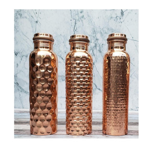 Authentic solid <b>copper</b> water <b>bottle</b> with threaded cap for safe storage and healthy <b>drinking</b> habits - Product Image 3