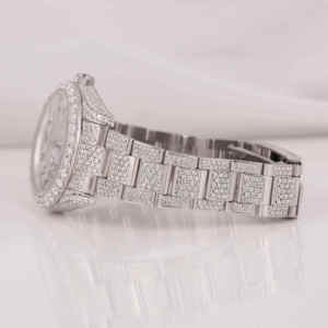 Reloj de Lujo para Mujer con Diamantes, Caja Redonda de Acero Inoxidable, Cuarzo Analógico, Esfera de 30 mm, Cristal de Zafiro, Cierre de Mariposa - Product Image 3