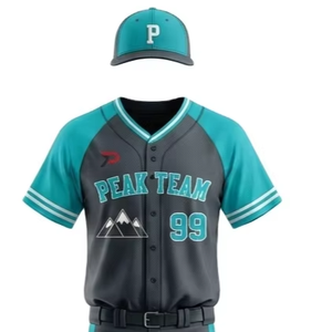 Ensemble uniforme de baseball 100 % polyester, imprimé par sublimation, anti-plis, respirant, maillot sans manches entièrement boutonné et pantalon avec logo frontal - Product Image 1