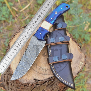 Couteau de chasse artisanal en acier Damas, manche en os et bois, lame fixe à bord droit, étui en cuir, couteau d'extérieur EDC - Product Image 2