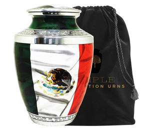 Urne funéraire pour cendres humaines avec drapeau du Mexique |   Urne funéraire en métal pour adultes |   Urne funéraire écologique de 220 pouces cubes en gros - Product Image 3