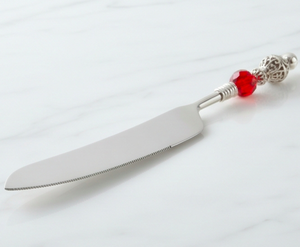 Juego de 2 piezas para servir pasteles, espátula metálica con mango de cuentas de vidrio rojo para uso en bodas - Product Image 3