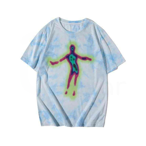 Men's <b>Tie</b>-Dye Short Sleeve O-Neck T-Shirt Casual <b>Knitted</b> Oversized Character Pattern Front Print Regular Fit 100% Cotton Jersey - Product Image 1