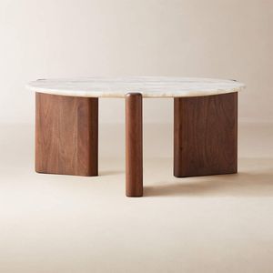 Designer <b>Round</b> <b>White</b> Marble Coffee <b>Table</b> with Elegant Finish and Heavy Duty Base Modern Living Room Furniture for Home - Product Image 1