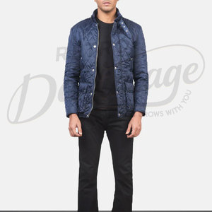 Veste matelassée bleu marine pour homme, coupe ajustée, légère, rembourrée, classique, décontractée, zippée, pour l'hiver. - Product Image 3