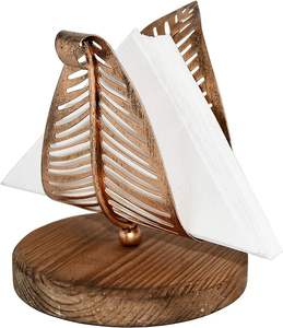 ที่ใส่กระดาษเช็ดปากรูปใบไม้โลหะทรงแนวตั้ง ความสูงปานกลาง ขนาด 6 นิ้ว ฐานไม้ทรงกลม - Product Image 3