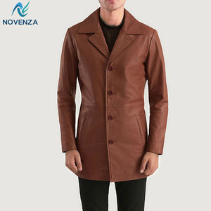 Rugged <b>Men's</b> Genuine Leather Reversible Trench Coat <b>Winter</b> Outerwear Jacket Warm Lined Button Closure for Casual Outdoor Use - Product Image 5