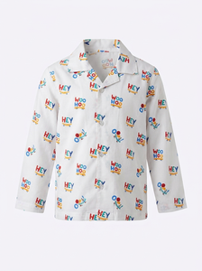 Camisa de Pijama de Manga Larga con Estampado de Frutas en Mezcla de Algodón Rosa, Cuello Camisero, Suave, Transpirable y sin Etiquetas, para Toda Temporada - Product Image 1