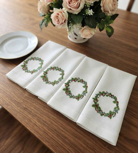 Serviette en tissu personnalisée brodée guirlande verte de Noël serviette de table en coton ourlet serviettes de table maison hôtel vacances - Product Image 5