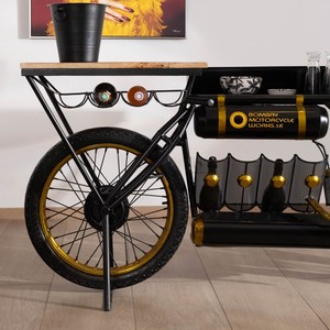 Vandana Royal Surface vintage motorcycle <b>console</b> in wood and <b>black</b> metal Crazy - Product Image 5