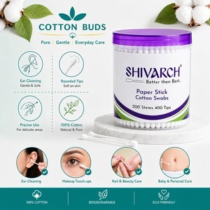 200 cotons-tiges en coton avec tiges en papier |   Bâtonnets d'oreille en coton doux, pot hygiénique pour les soins personnels et la beauté - Product Image 4