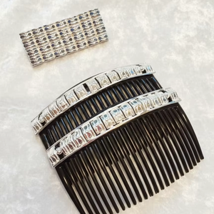 Peigne à cheveux MOLL JEWELLERS vintage plaqué or, fait main, écologique, étanche, élégant, en alliage, avec mini pierres rouges et fleur - Product Image 1