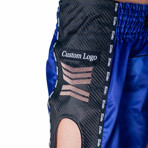 Shorts de kickboxing athlétiques bleus, coupe ajustée, shorts de Muay Thai, shorts de boxe en satin, vêtements d'entraînement, fabricant OEM - Product Image 4