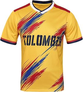 Camiseta Deportiva de Fútbol de Colombia Amarilla con Franjas Rojas y Azules de Poliéster - Product Image 1