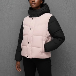 Chaqueta acolchada corta con capucha y bloques de color para mujer, abrigo de invierno cálido - Product Image 5