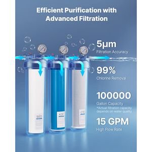Sistema di filtraggio acqua per tutta la casa a 3 stadi 4.5'' x 20'' Depuratore d'acqua domestico con sedimenti KDF CTO, riduce i contaminanti pesanti - Product Image 4