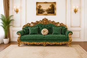 Muebles para el Hogar Tallados a Mano de Estilo Castillo, Juego de Sofás de Madera Maciza de Alta Calidad para Sala de Estar, Estilo Francés, Juego de Muebles de Salón para 5 Personas - Product Image 2