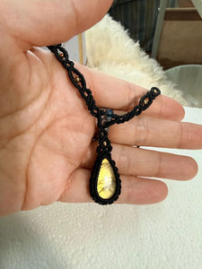 Handmade Macrame Labradorite <b>Necklace</b> Black Cord Boho <b>Statement</b> Pendant Adjustable Artisan Healing Jewelry - Product Image 2