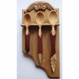 Ensemble de cuillères décoratives en bois faites à la main avec support mural, ustensiles de cuisine en bois naturel sculptés à la main pour cadeau et décoration intérieure - Product Image 1