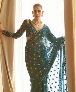 Indian Boutique Stylish Fancy <b>Saree</b> Soft Georgette fabric Designer Exclusive sari <b>Blouse</b> Fancy Ethnic wear Latest Trendy <b>Blouse</b> - Product Image 1