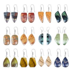 Pendientes Largos de Plata Hechos a Mano al por Mayor para Mujer, con Cristales de Bisel Surtidos y Piedras Preciosas, Bañados en Plata, de Moda - Product Image 1