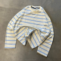 T-shirt à manches longues en coton décontracté pour femme, coupe ample, col rond, rayé, avec logo personnalisé, pour le printemps et l'été