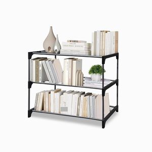 Modern 3 Tier Metal Bookcase Freestanding Backless <b>Shelf</b> for Home Office <b>Living</b> <b>Room</b> Furniture Minimalist Design Space Saving - Product Image 6
