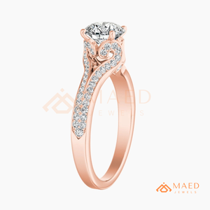 Round Cut Moissanite Engagement Ring Rose Gold Plated Split Shank Curved Pave Band Wedding Ring Jewelry <b>Gift</b> - Product Image 4