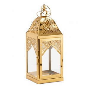 Farol Marroquí de Lujo Dorado, Portavelas de Metal y Vidrio, Farol Árabe Decorativo Vintage Colgante para Ramadán, Eid Mubarak, Bodas - Product Image 3