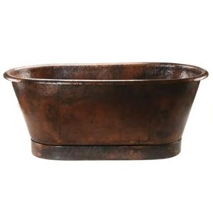 Bañera Ovalada de Cobre Independiente, Bañera Metálica Marrón Antigua con Borde, Bañera de Lujo para el Hogar - Artesanía India - Product Image 1