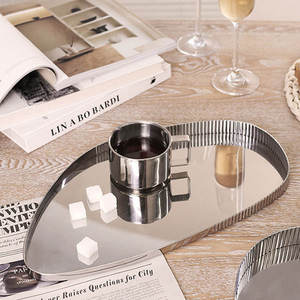 Modern Stainless Steel <b>Mirror</b> Finish Serving <b>Tray</b> Decorative Oval Metal <b>Tray</b> for Coffee Table Dining and Display - Product Image 6