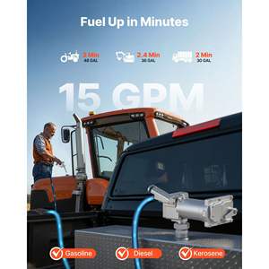 Bomba de transferencia de diésel de hierro fundido de 12 V CC y 15 GPM con apagado manual, kit de 1/3 HP a prueba de explosiones con protección contra sobrecalentamiento, modelo para gasolina - Product Image 2