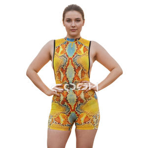 Mono de mujer personalizado de talla grande con estampado de piel de serpiente, sin mangas, ajustado, de una pieza, a la moda para verano - Product Image 5