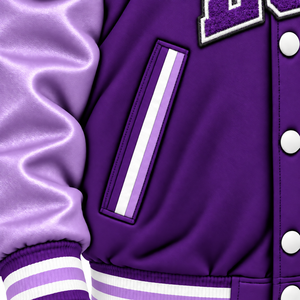 Chaqueta Varsity Personalizada con Logotipo en Letras, Color Morado, para Hombre, Chaqueta Deportiva con Cuello Alto - Product Image 6