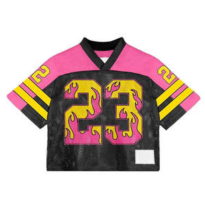 Camiseta de malla extragrande estilo jersey de fútbol con estampado gráfico personalizado Y2K, de secado rápido, con cuello en V, para verano. - Product Image 1