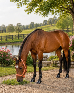 Coral Orange PP Horse <b>Halter</b> with Gold Buckles and Rings Adjustable Rope Style for Riding and Training - Product Image 1