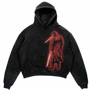 Custom Oversized Anime Graphic Pullover Hoodie Unisex Acid <b>Wash</b> 100% Cotton Fleece Fabric Streetwear Casual Pullover Sweatshirt - Product Image 2