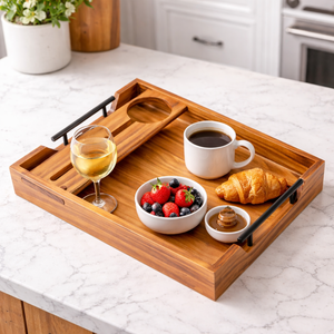 Bandeja de Madera para Servir al por Mayor con Soporte para Botellas de Vino, Bandeja de Madera Maciza con Estante para Copas para el Hogar, Cocina, Bares, Hoteles y Restaurantes - Product Image 2